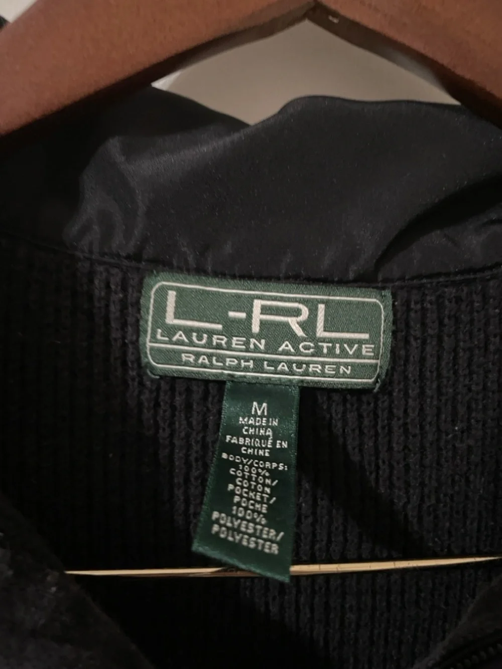 Lauren Active Ralph Lauren Mixed Media Knit Quarter-Zip Sweater - Black/Neon - M